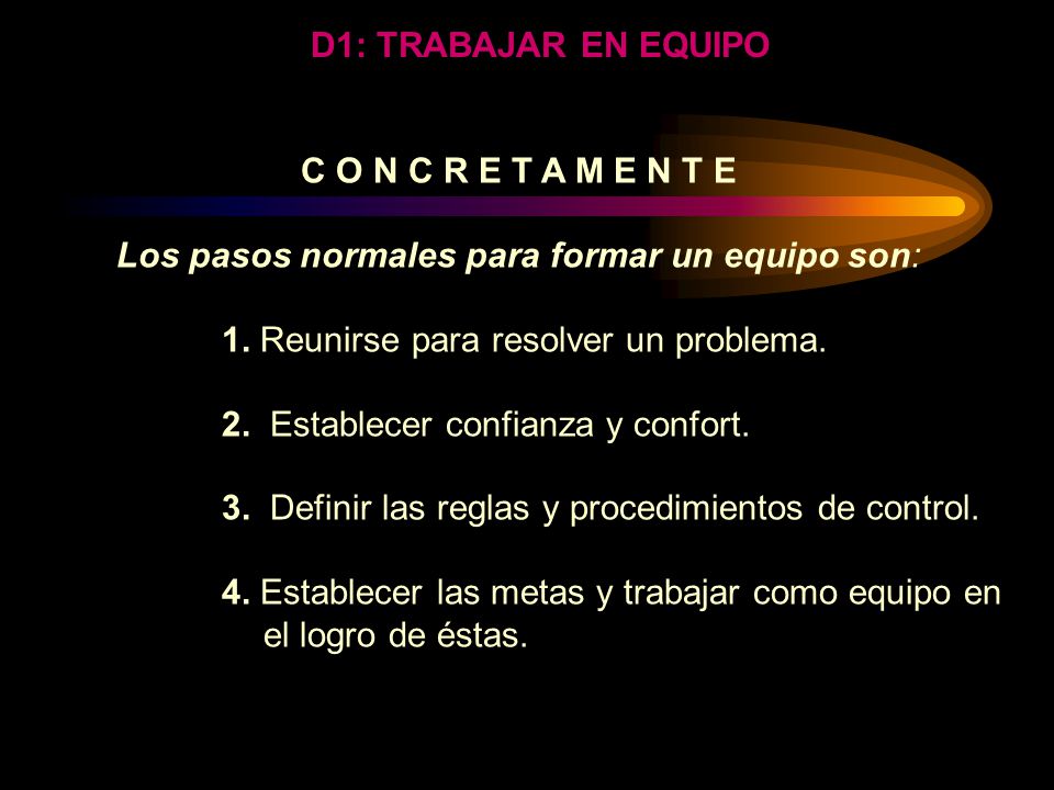 Los pasos normales para formar un equipo son: