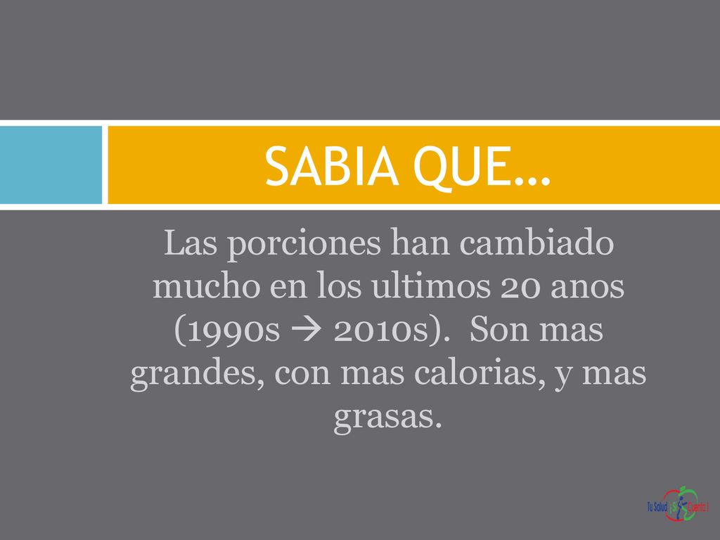 SABIA QUE… Las porciones han cambiado mucho en los ultimos 20 anos (1990s  2010s).