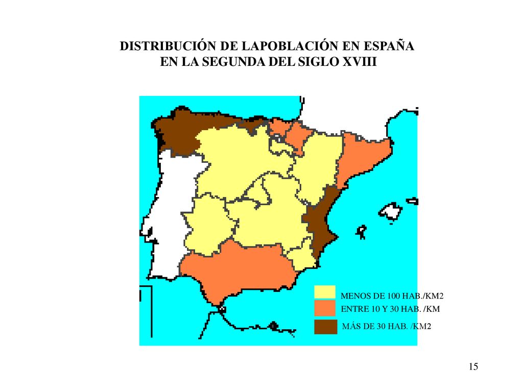 DISTRIBUCIÓN DE LAPOBLACIÓN EN ESPAÑA EN LA SEGUNDA DEL SIGLO XVIII