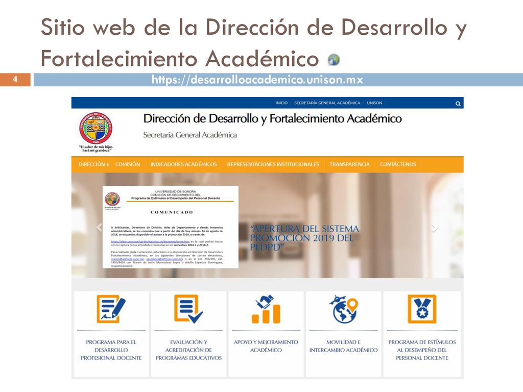 Sitio web de la Dirección de Desarrollo y Fortalecimiento Académico