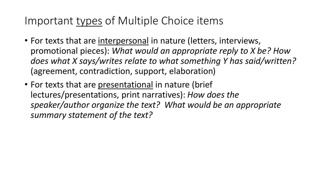 Important types of Multiple Choice items