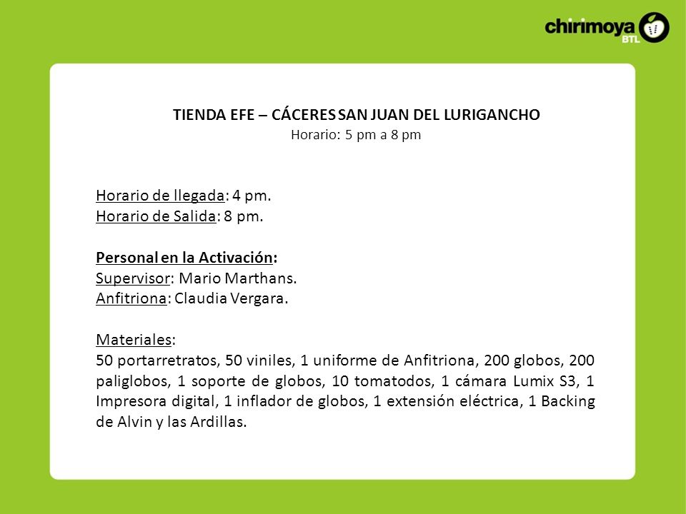 TIENDA EFE – CÁCERES SAN JUAN DEL LURIGANCHO