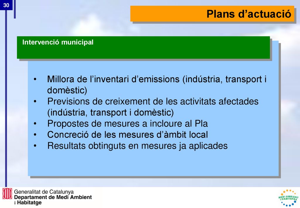 Plans d’actuació Intervenció municipal. Millora de l’inventari d’emissions (indústria, transport i domèstic)