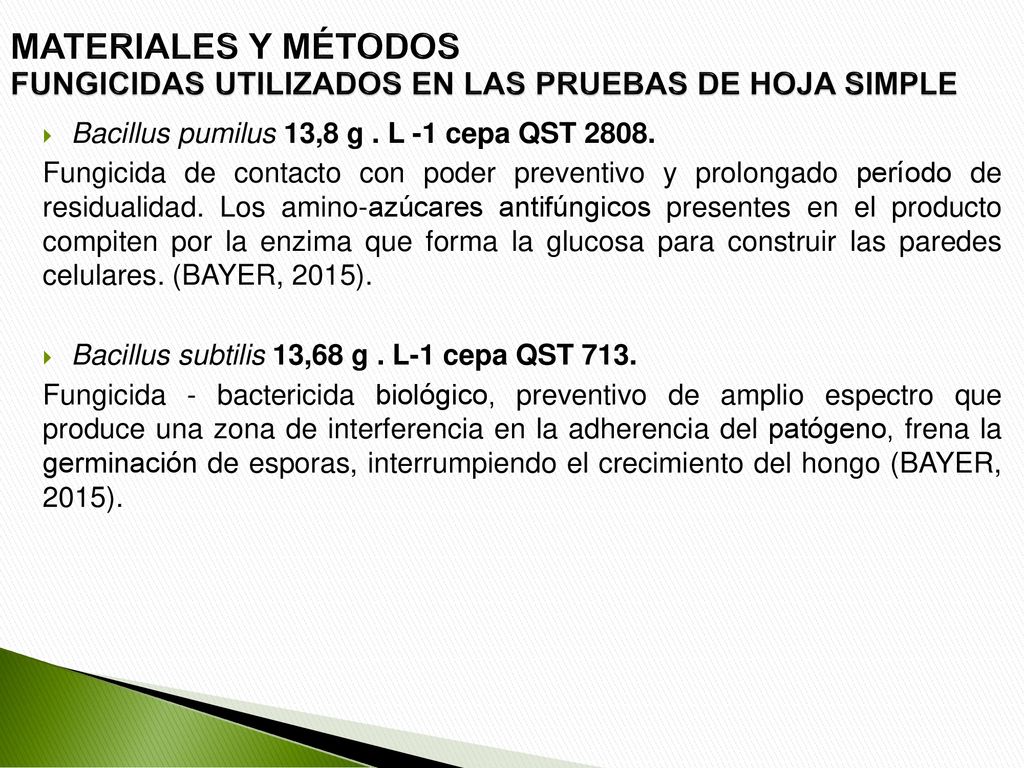 MATERIALES Y MÉTODOS FUNGICIDAS UTILIZADOS EN LAS PRUEBAS DE HOJA SIMPLE