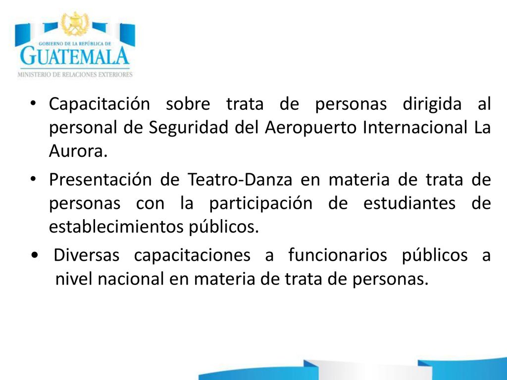 Capacitación sobre trata de personas dirigida al personal de Seguridad del Aeropuerto Internacional La Aurora.