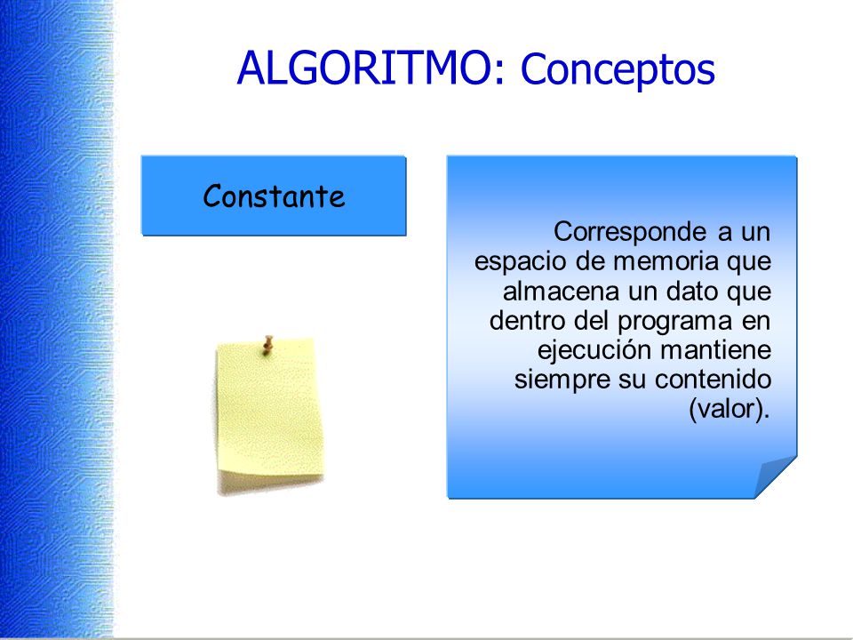 ALGORITMO: Conceptos Variable Constante Tipo de Dato Dato