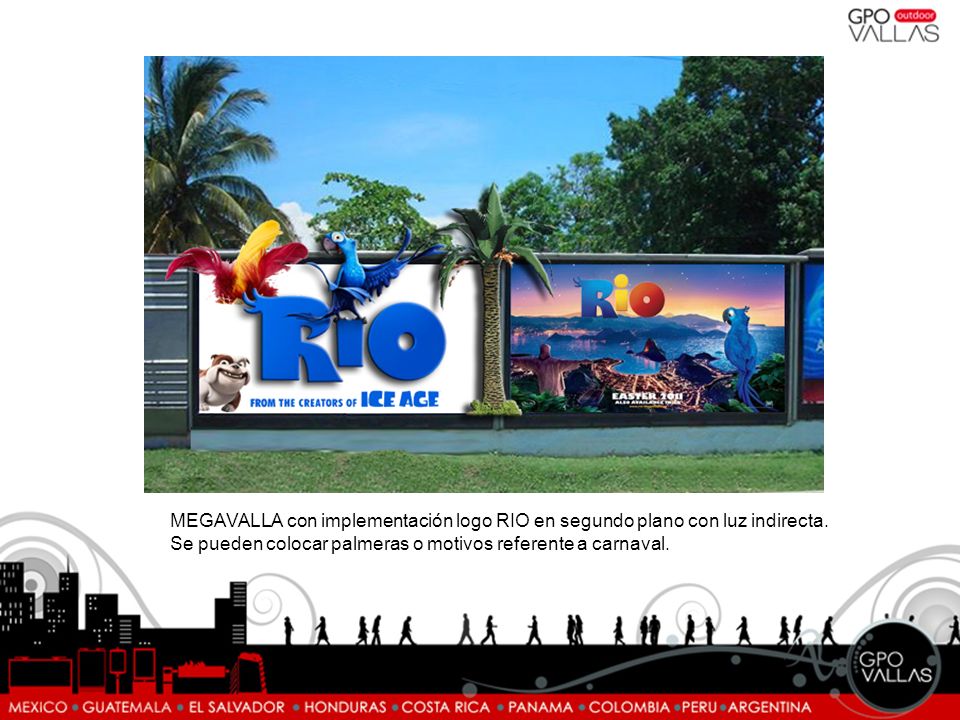 MEGAVALLA con implementación logo RIO en segundo plano con luz indirecta.