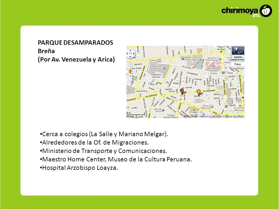 PARQUE DESAMPARADOS Breña. (Por Av. Venezuela y Arica) Cerca a colegios (La Salle y Mariano Melgar).