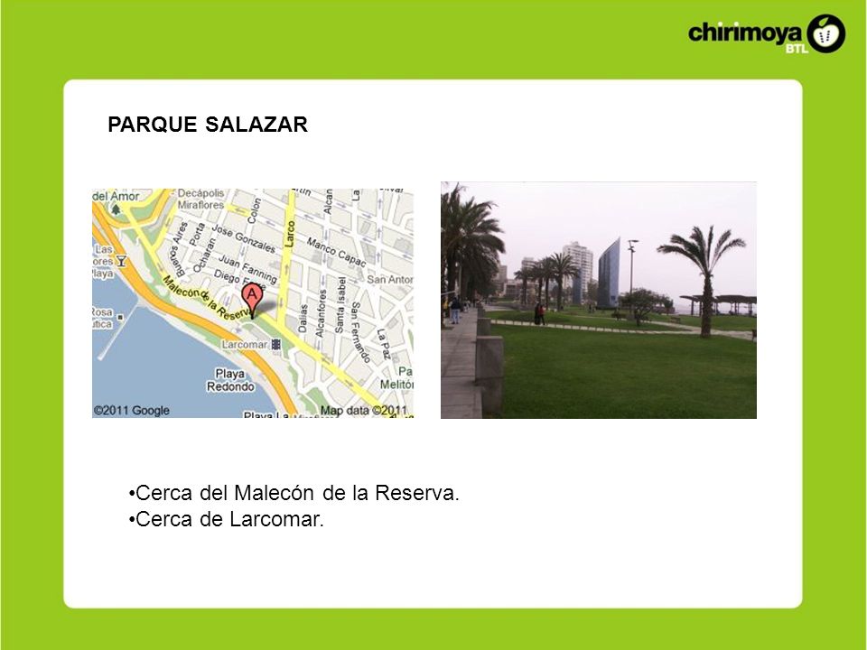 PARQUE SALAZAR Cerca del Malecón de la Reserva. Cerca de Larcomar.