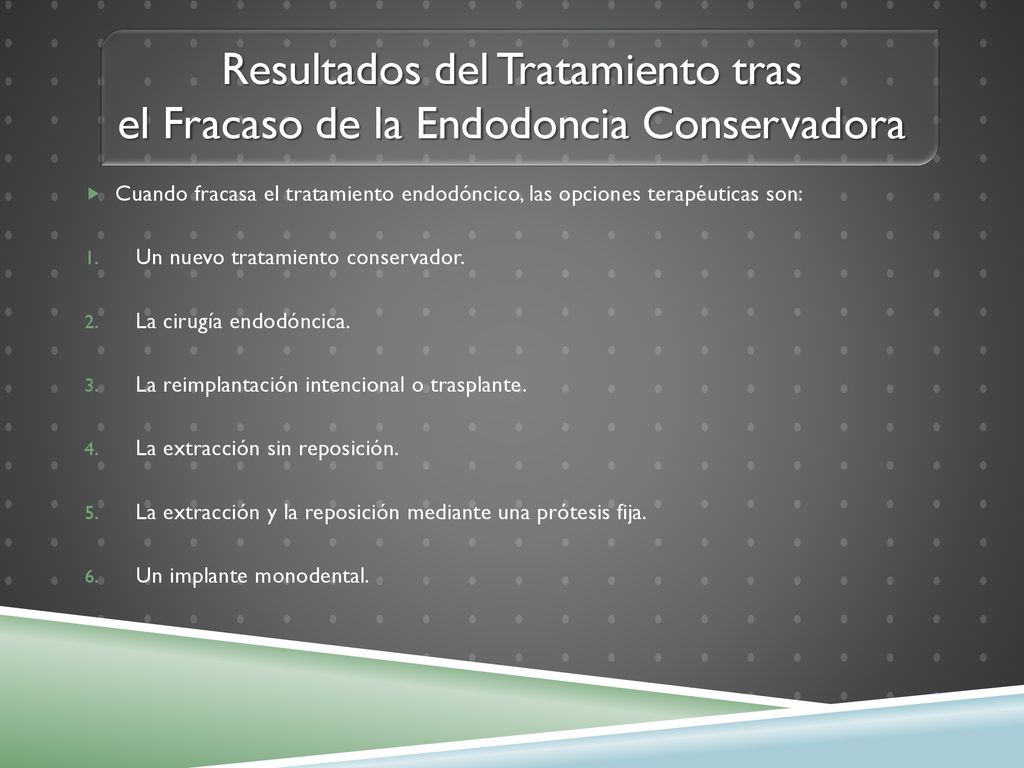 Resultados del Tratamiento tras el Fracaso de la Endodoncia Conservadora