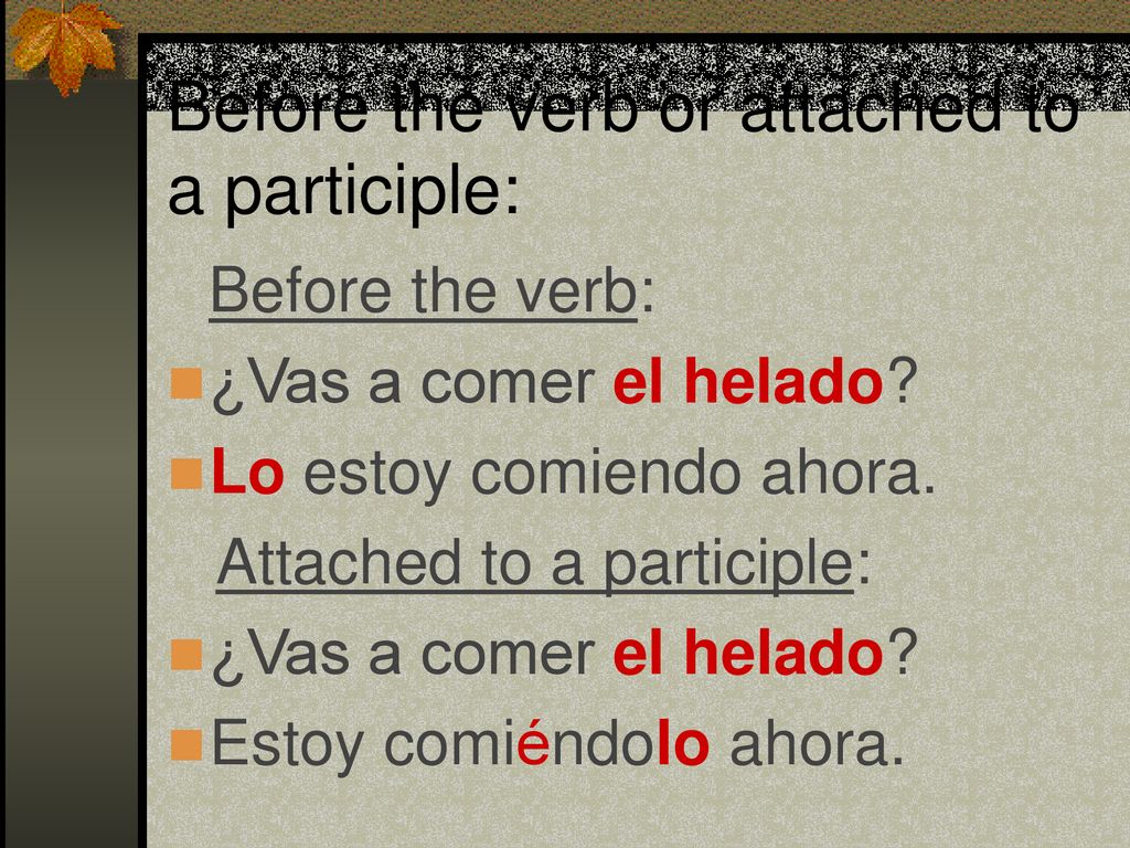 Before the verb or attached to a participle: