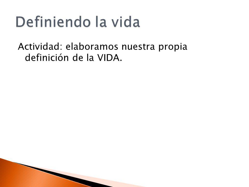 Definiendo la vida Actividad: elaboramos nuestra propia definición de la VIDA.