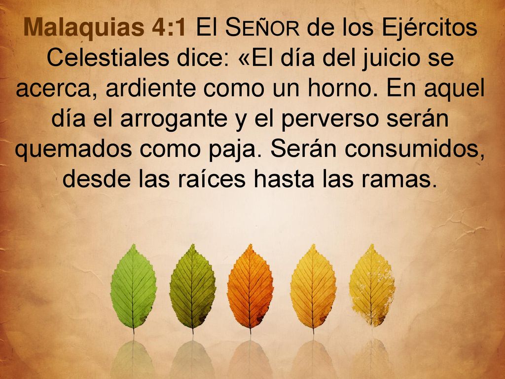 Malaquias 4:1 El Señor de los Ejércitos Celestiales dice: «El día del juicio se acerca, ardiente como un horno.