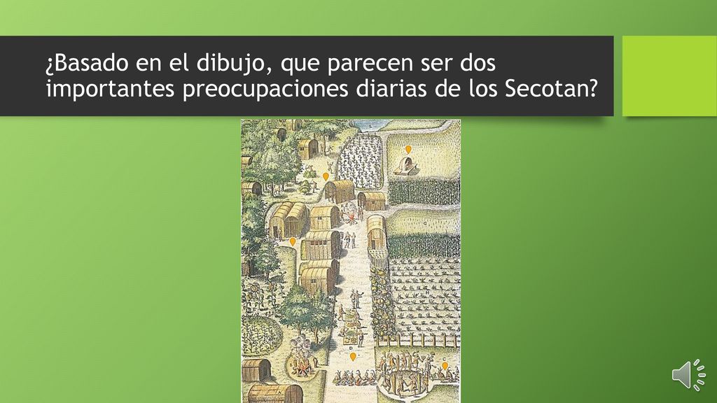 ¿Basado en el dibujo, que parecen ser dos importantes preocupaciones diarias de los Secotan