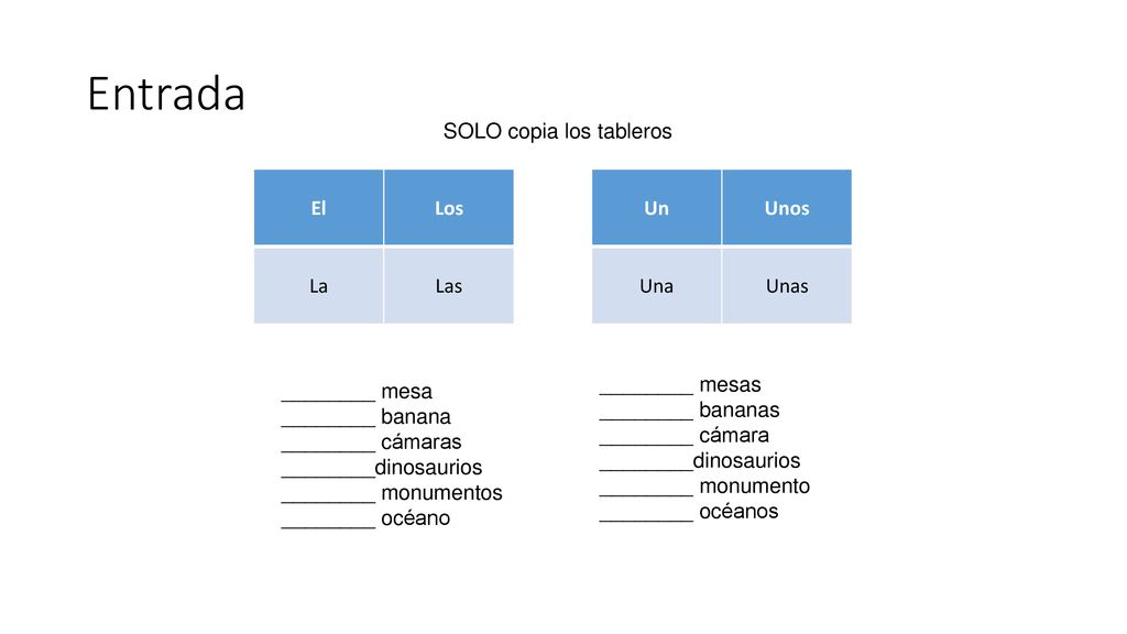 Entrada SOLO copia los tableros El Los La Las Un Unos Una Unas