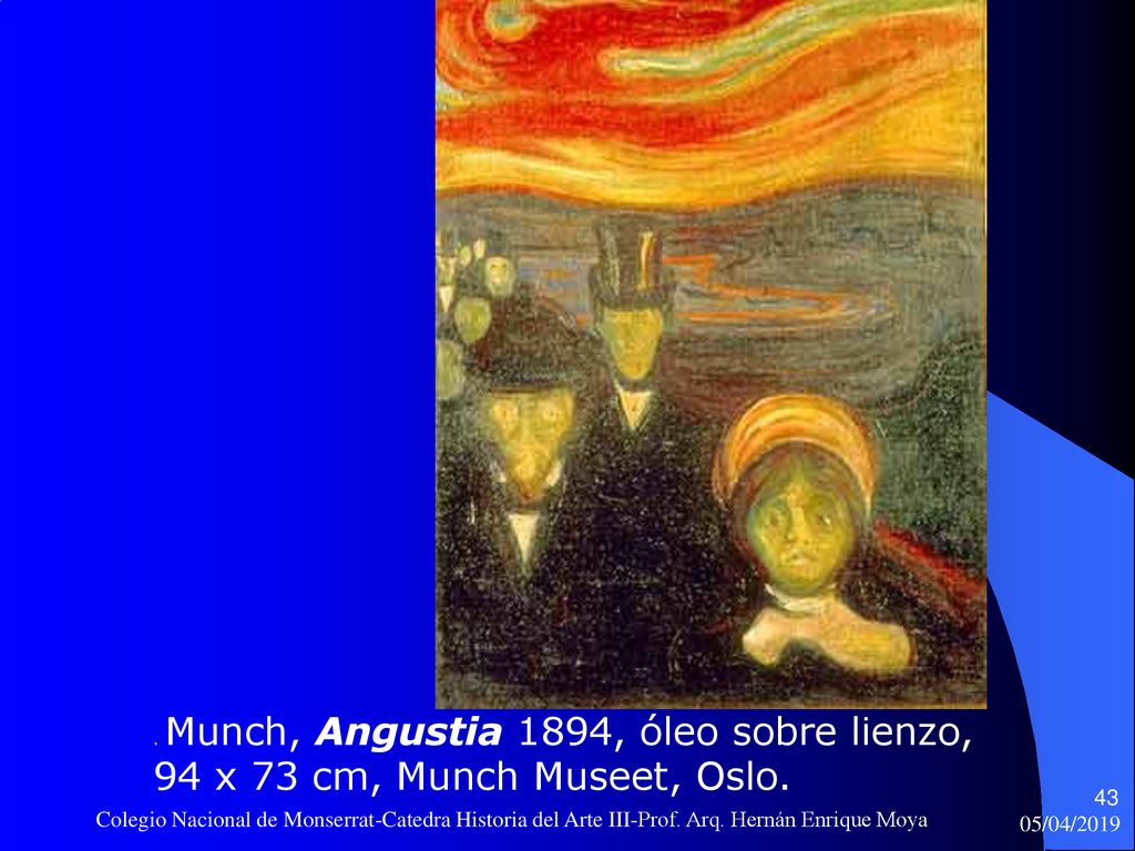 . Munch, Angustia 1894, óleo sobre lienzo, 94 x 73 cm, Munch Museet, Oslo.
