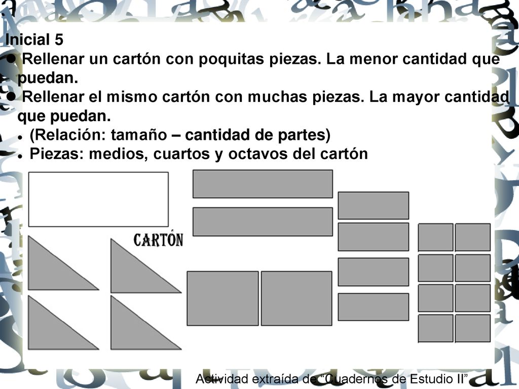 La relación entre la cantidad y el tamaño de las partes es de gran importancia para la comprensión de la equivalencia de fracciones.