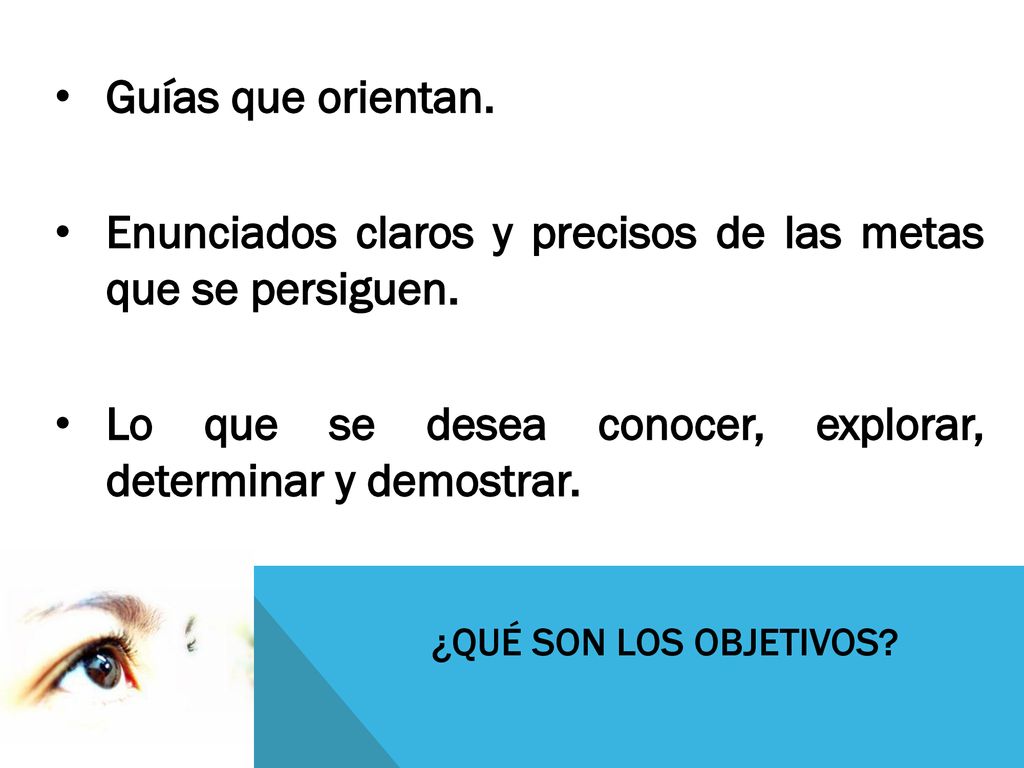 Enunciados claros y precisos de las metas que se persiguen.