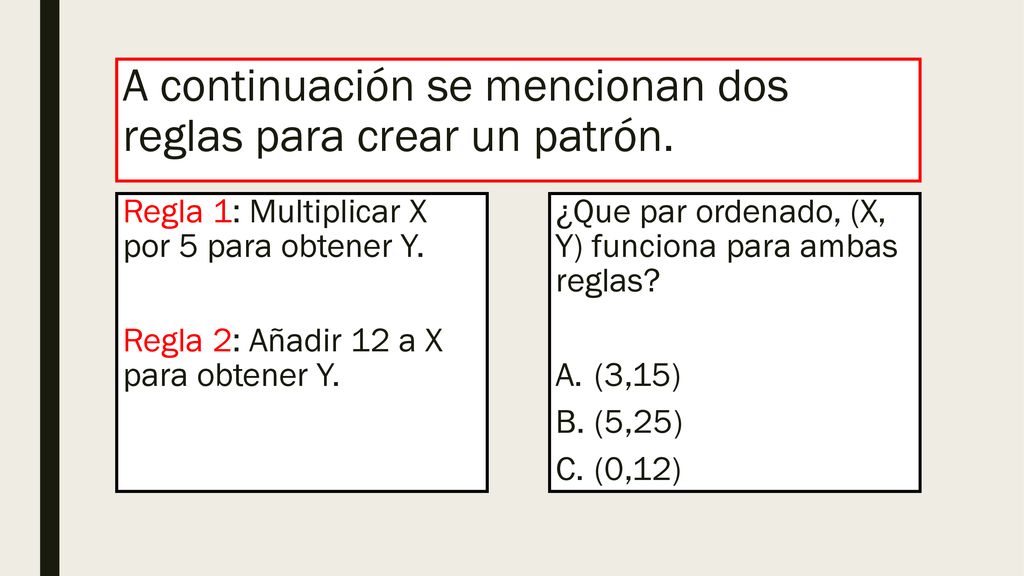 A continuación se mencionan dos reglas para crear un patrón.