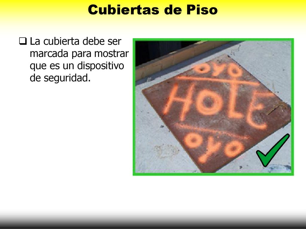 Cubiertas de Piso La cubierta debe ser marcada para mostrar que es un dispositivo de seguridad.