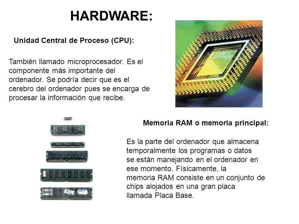 HARDWARE: Unidad Central de Proceso (CPU):