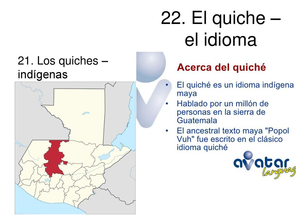 22. El quiche – el idioma 21. Los quiches – indígenas