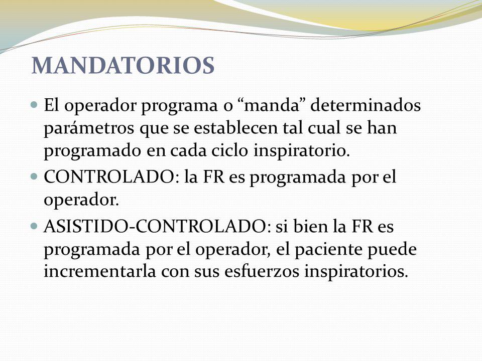 MANDATORIOS El operador programa o manda determinados parámetros que se establecen tal cual se han programado en cada ciclo inspiratorio.