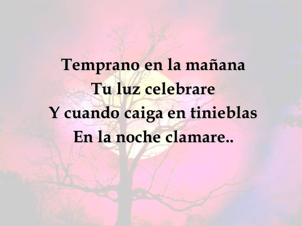 Temprano en la mañana Tu luz celebrare Y cuando caiga en tinieblas En la noche clamare..