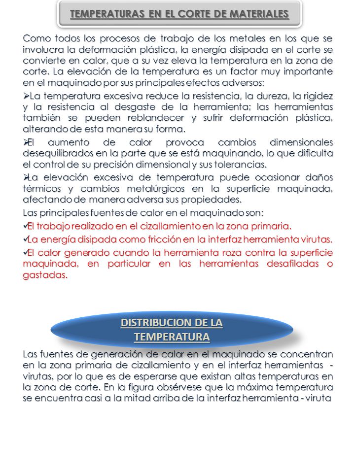 TEMPERATURAS EN EL CORTE DE MATERIALES DISTRIBUCION DE LA TEMPERATURA