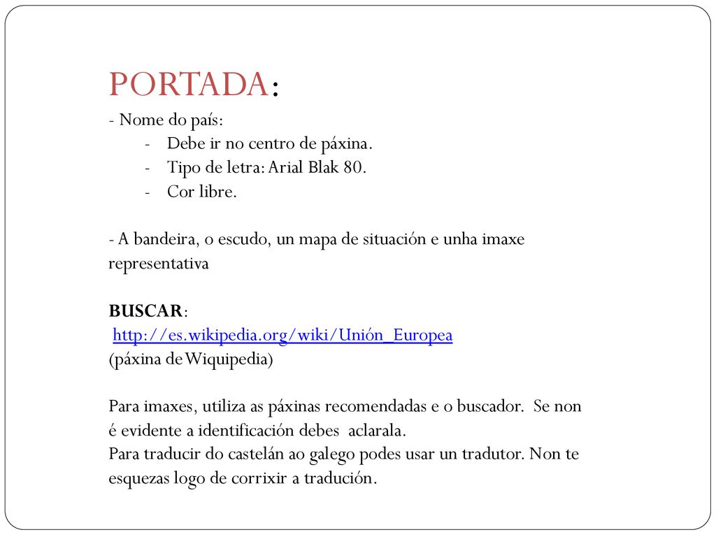 PORTADA: Nome do país: Debe ir no centro de páxina.