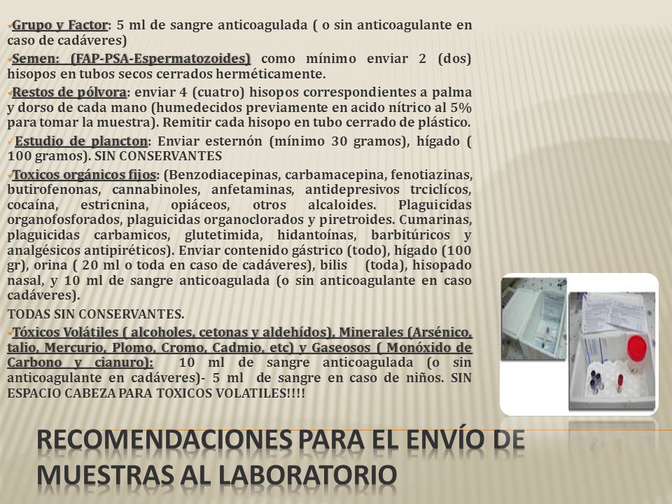 Recomendaciones para el envío de muestras al laboratorio