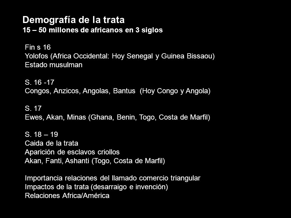 Demografía de la trata 15 – 50 millones de africanos en 3 siglos