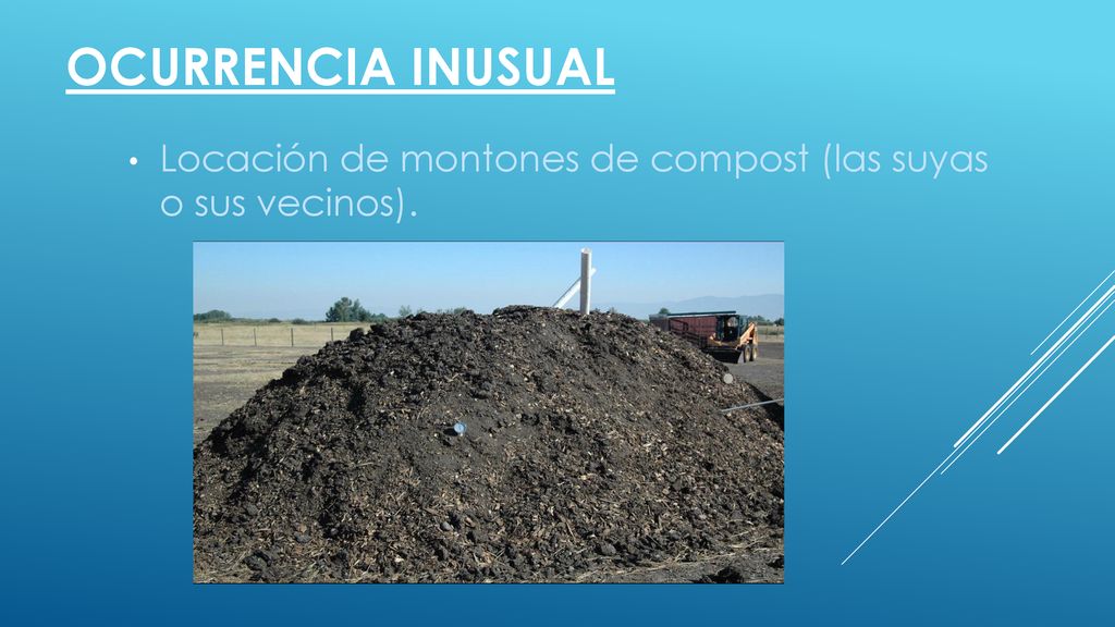 Ocurrencia inusual Locación de montones de compost (las suyas o sus vecinos).