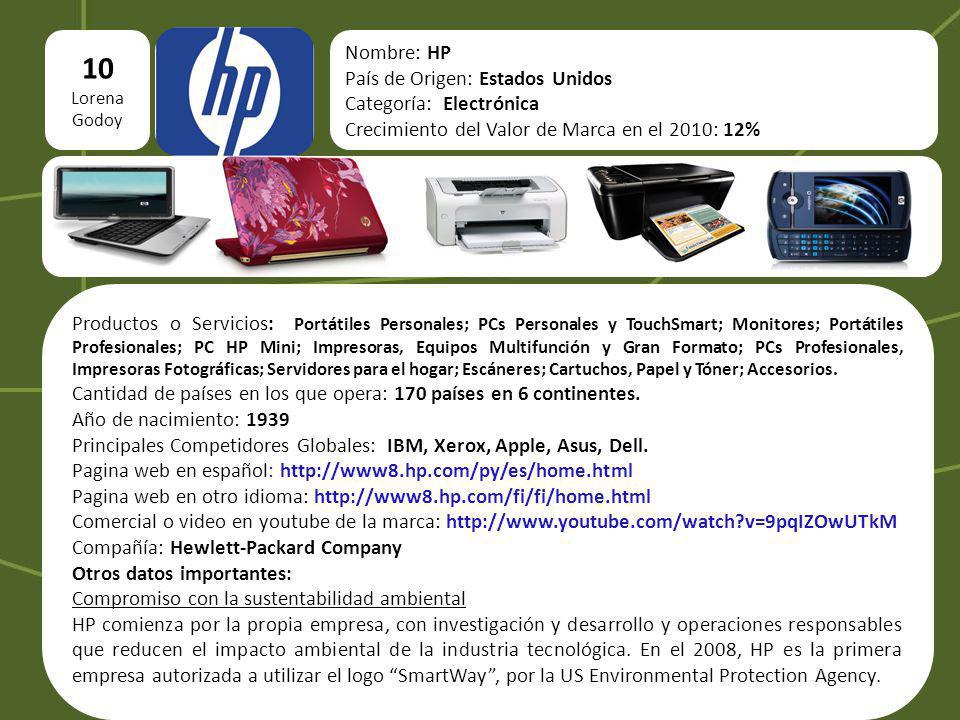 10 Nombre: HP País de Origen: Estados Unidos Categoría: Electrónica