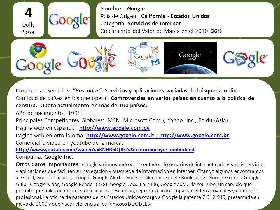 4 logo Nombre: Google País de Origen: California - Estados Unidos