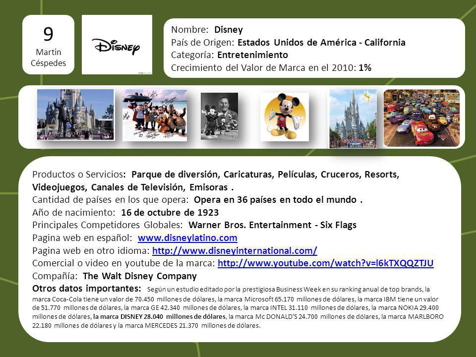 9 Martin. Céspedes. logo. Nombre: Disney. País de Origen: Estados Unidos de América - California.