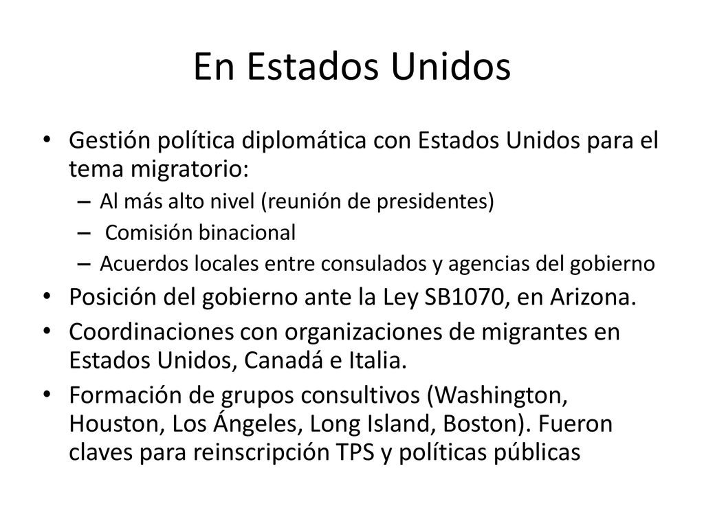 En Estados Unidos Gestión política diplomática con Estados Unidos para el tema migratorio: Al más alto nivel (reunión de presidentes)