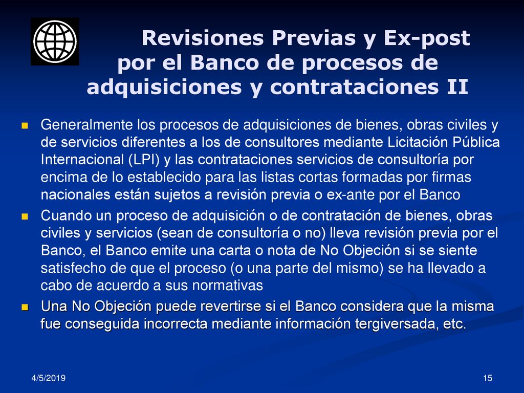 Revisiones Previas y Ex-post por el Banco de procesos de adquisiciones y contrataciones II