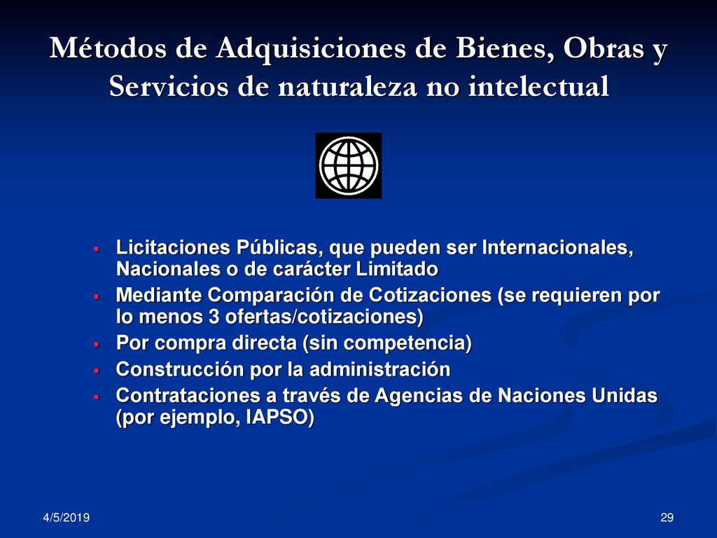 Métodos de Adquisiciones de Bienes, Obras y Servicios de naturaleza no intelectual