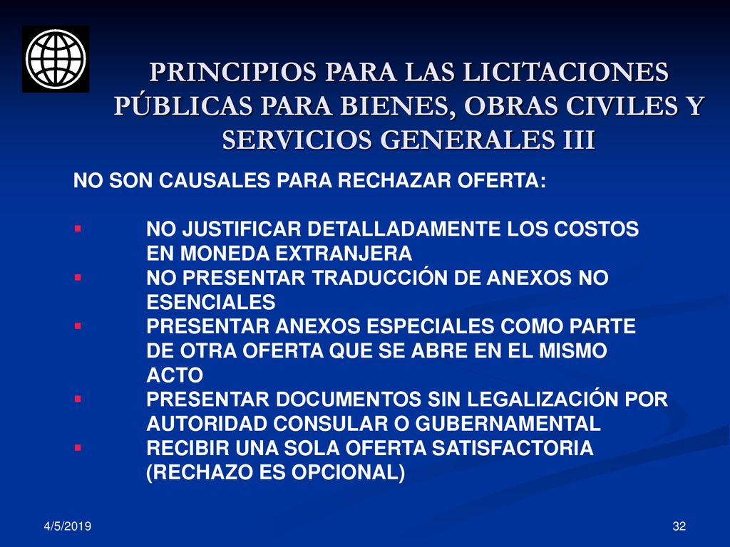 PRINCIPIOS PARA LAS LICITACIONES PÚBLICAS PARA BIENES, OBRAS CIVILES Y SERVICIOS GENERALES III