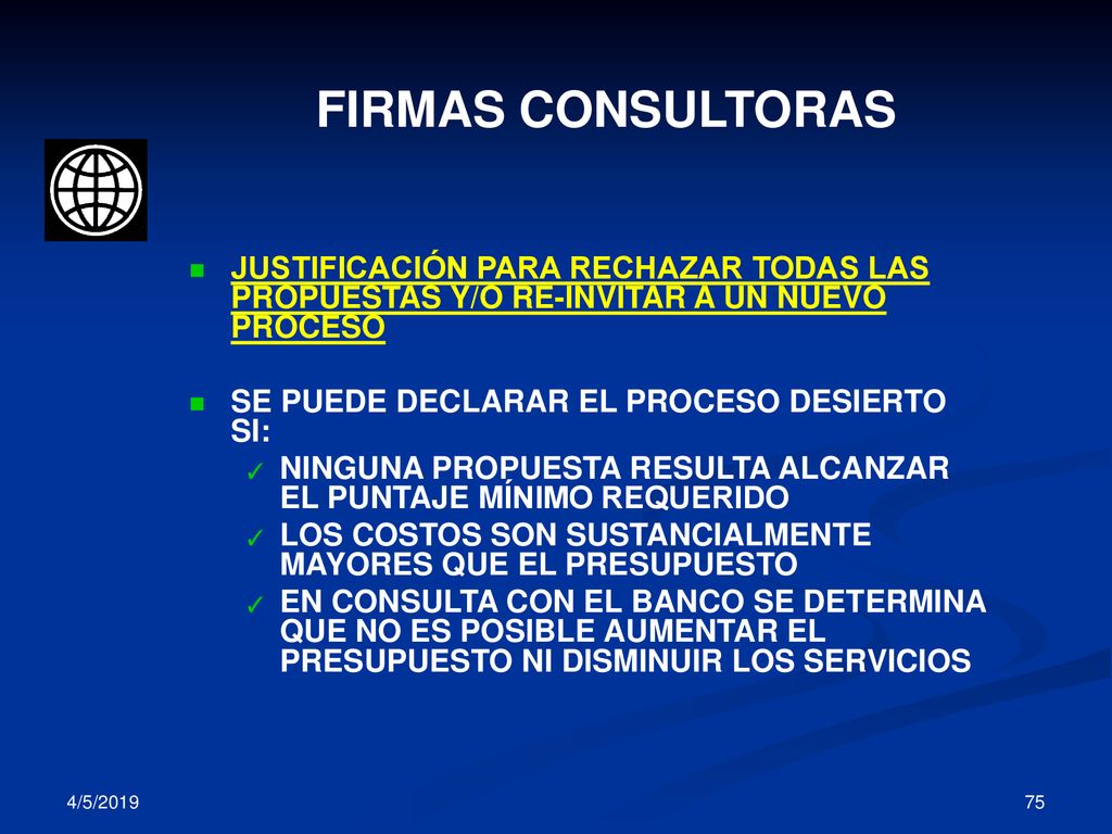 FIRMAS CONSULTORAS JUSTIFICACIÓN PARA RECHAZAR TODAS LAS PROPUESTAS Y/O RE-INVITAR A UN NUEVO PROCESO.