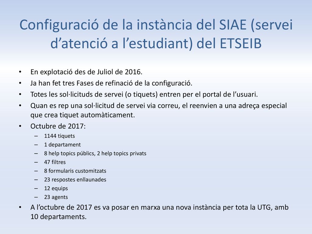 Configuració de la instància del SIAE (servei d’atenció a l’estudiant) del ETSEIB