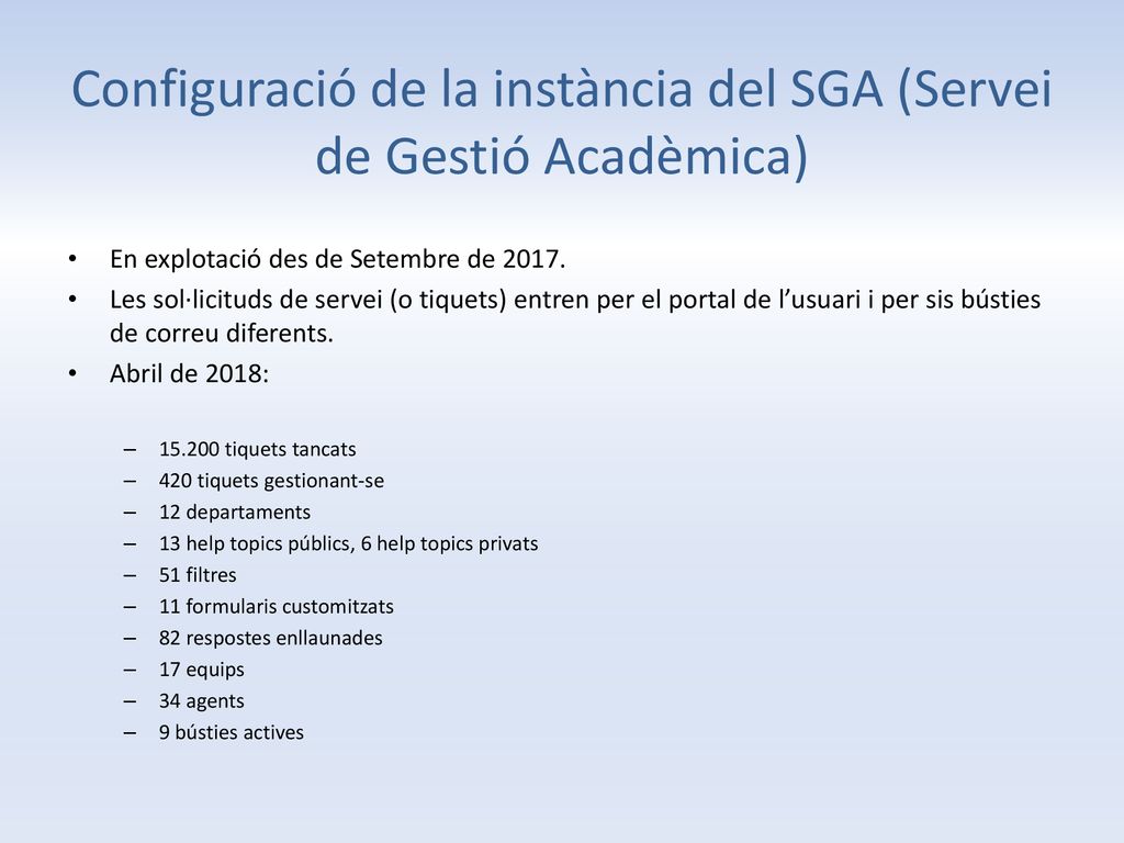 Configuració de la instància del SGA (Servei de Gestió Acadèmica)