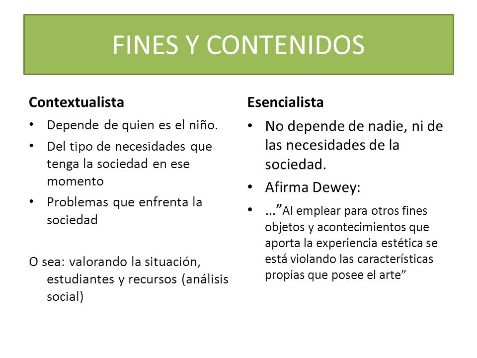 FINES Y CONTENIDOS Contextualista Esencialista