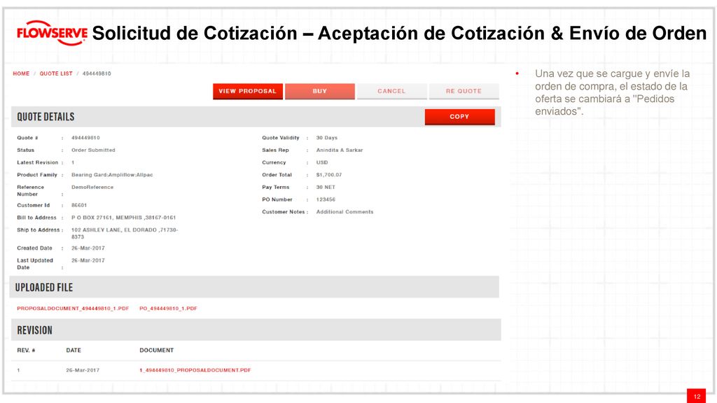 Solicitud de Cotización – Aceptación de Cotización & Envío de Orden