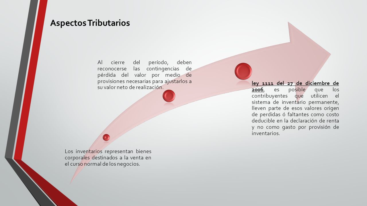 Aspectos Tributarios Los inventarios representan bienes corporales destinados a la venta en el curso normal de los negocios.