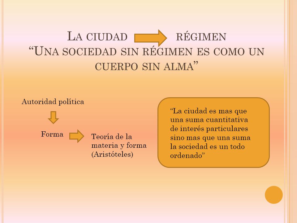 La ciudad régimen Una sociedad sin régimen es como un cuerpo sin alma