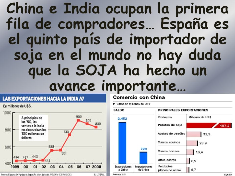 China e India ocupan la primera fila de compradores… España es el quinto país de importador de soja en el mundo no hay duda que la SOJA ha hecho un avance importante…