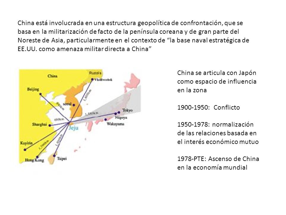 China está involucrada en una estructura geopolítica de confrontación, que se basa en la militarización de facto de la península coreana y de gran parte del Noreste de Asia, particularmente en el contexto de la base naval estratégica de EE.UU. como amenaza militar directa a China