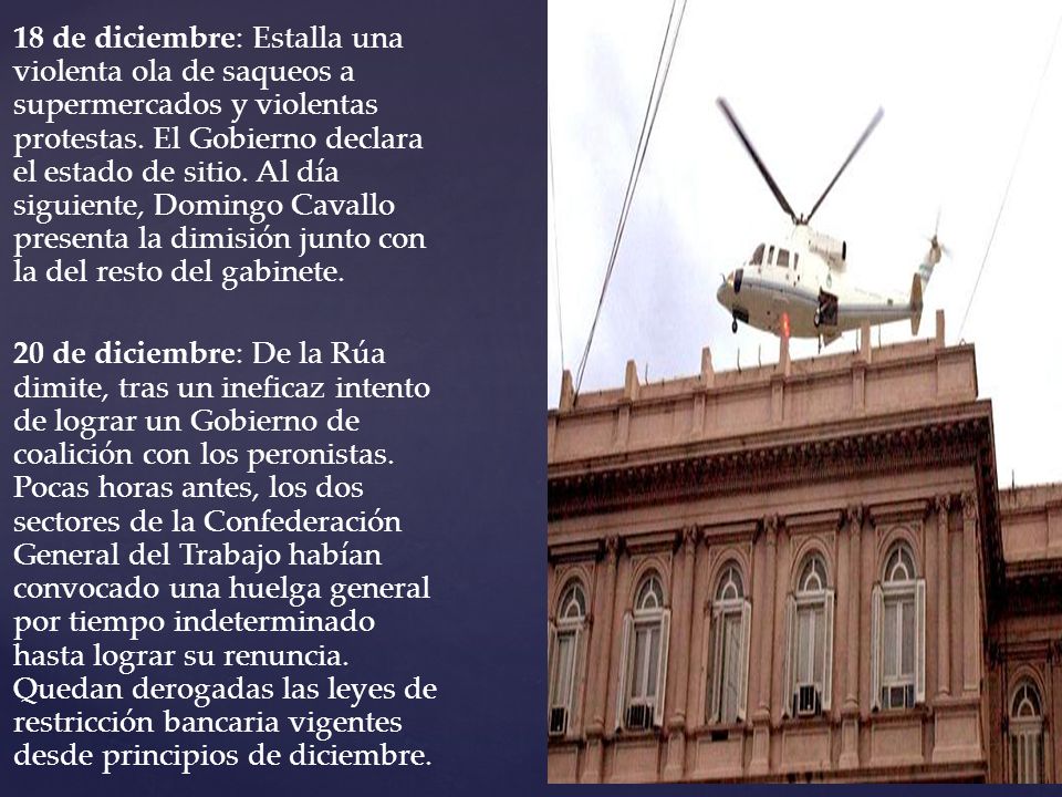 18 de diciembre: Estalla una violenta ola de saqueos a supermercados y violentas protestas.